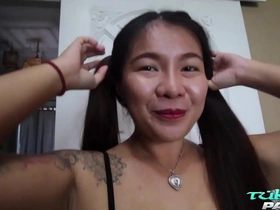 Asian beauty gets a messy cumshot after enjoying a big black cock