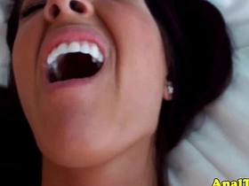 First-time anal for innocent-looking brunette girlfriend