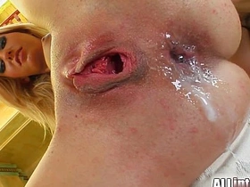Every inch of Eleonore's petite rear is filled with massive ejaculation