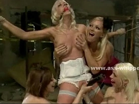 Aroused bride wakes up to find herself bound and pleasured by her female companions