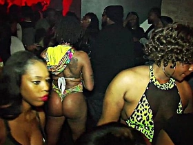 Dark-skinned beauties indulge in public pleasure and striptease