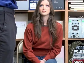 Kenzi Ryan, teen shoplifter, gets deepthroat and pussy ramming from officer