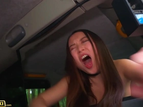 Asian beauty Yiming's wild ride in fake taxi ends with oral delight