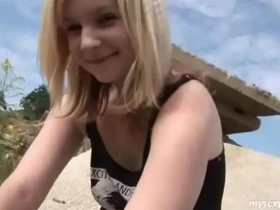A blonde girl's naughty play with her dildo