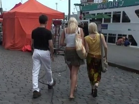 Two Scandinavian girls give each other a blowjob and get fucked hard